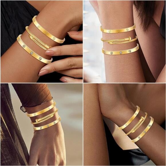 Gold bracelets for women stackable bangles love friendship stainless steel jewel - Picture 4 of 7